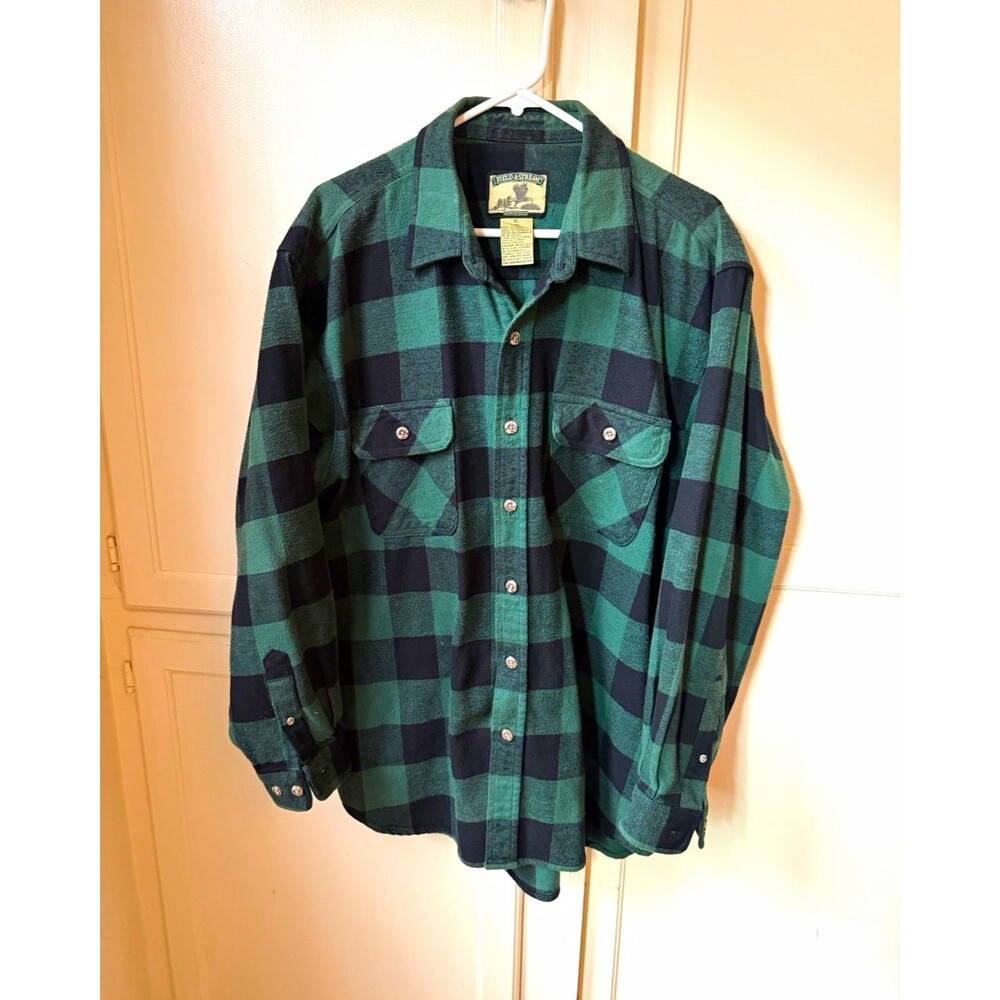 Field & Stream Green Black Buffalo Plaid Cotton Flannel Shirt Men’s XL